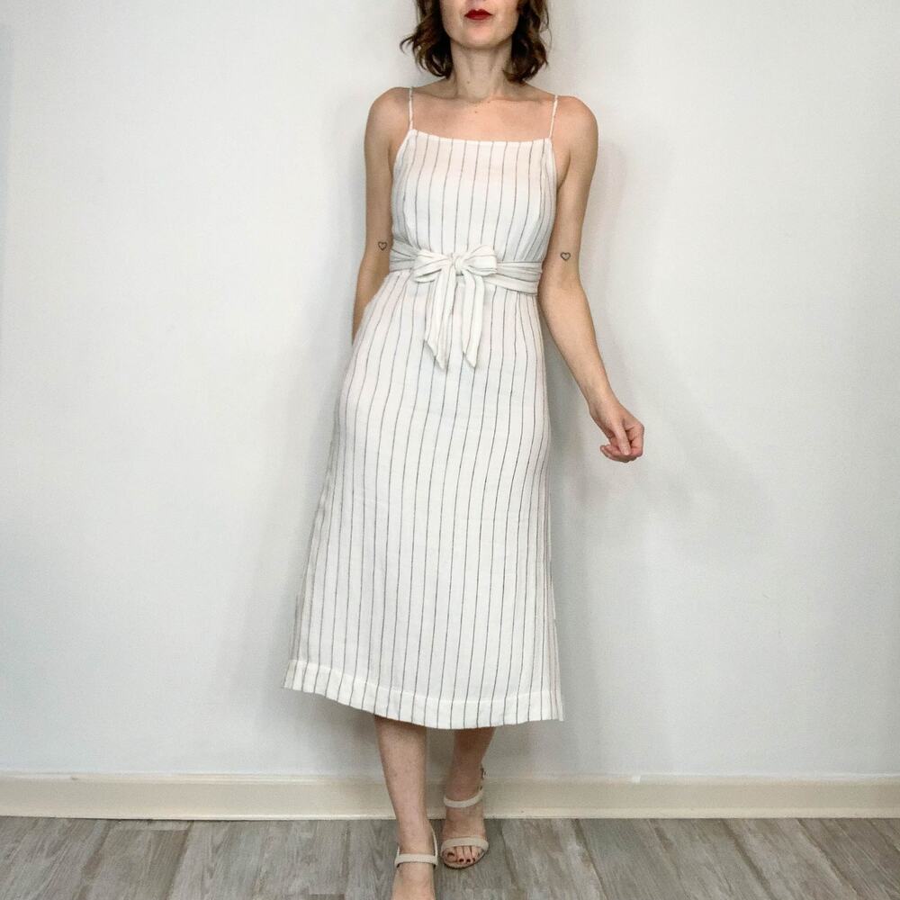 NWOT AVEC LES FILLES linen midi dress wraparound tie square neck 2801